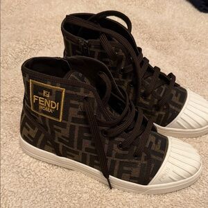 Fendi Brown and Black High-Top Sneakers